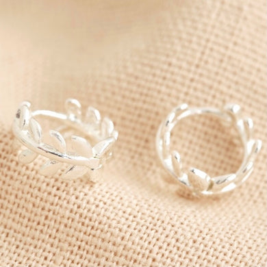 Fern Leaf Huggie Hoop Earrings in Silver