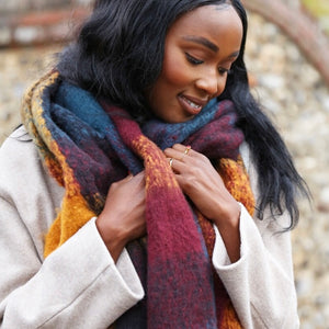 Thick Burgundy, Navy and Mustard Scarf