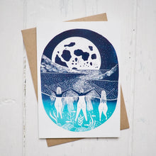 Load image into Gallery viewer, Dipping Under the Full Moon Lino Print Greetings Card