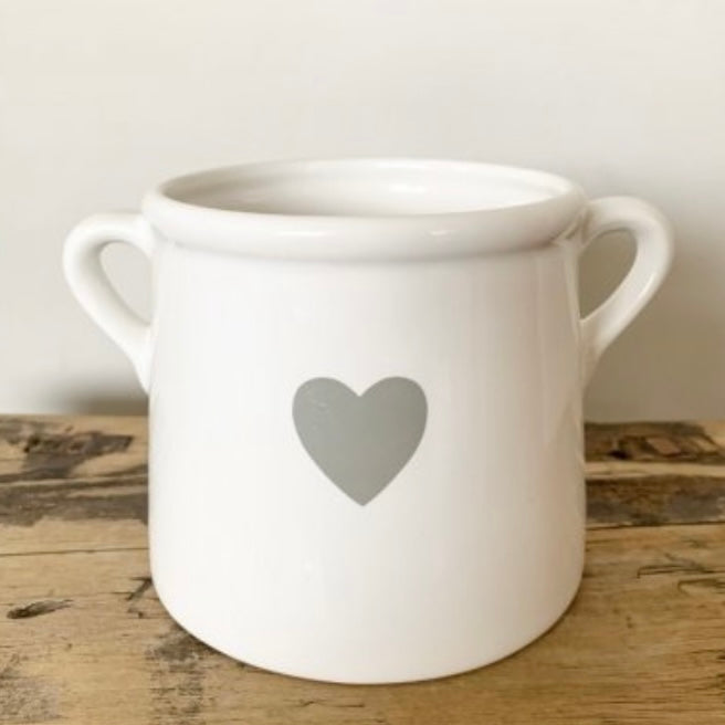 White Ceramic Planter with Heart