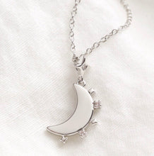 Load image into Gallery viewer, Crystal Edge Moon Pendant Necklace in Silver