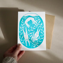 Load image into Gallery viewer, Wild Swimmers “Underwater Bliss” Lino Print Greetings Card