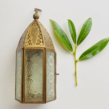 Load image into Gallery viewer, Antique Brass Moroccan Style Glass Lantern