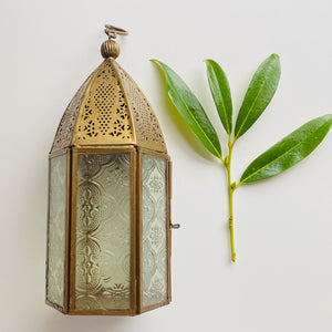 Antique Brass Moroccan Style Glass Lantern