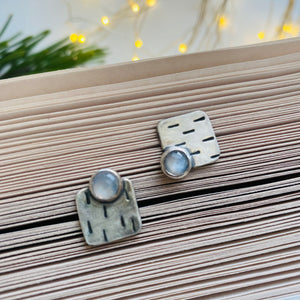 Silver Contrast Square Moonstone Studs