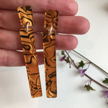 Load image into Gallery viewer, Slim Drop Acrylic Earrings ~ Amber Tiger