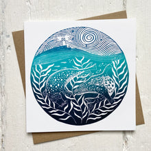 Load image into Gallery viewer, Playful Harbour Seals Lino Print Greetings Card