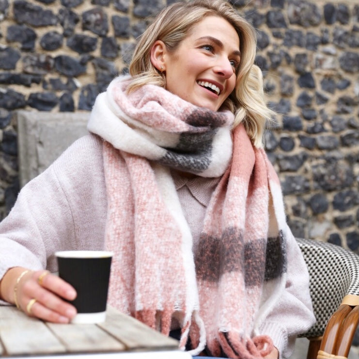 Pink and Grey Check Scarf