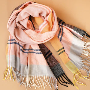 Pink and Grey Check Winter Scarf