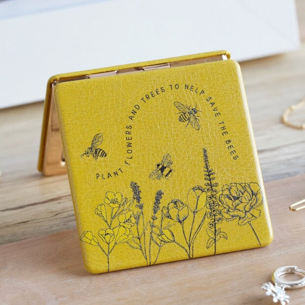 Bee and Wildflower Mustard Compact Mirror
