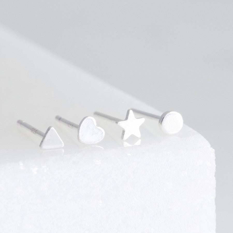 Set of Four Tiny Sterling Silver Shape Earrings