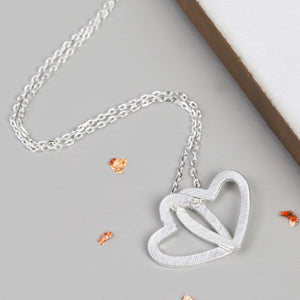 Silver Interlocking Hearts Pendant Necklace