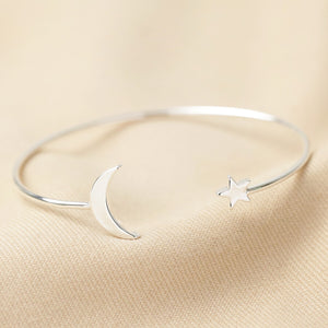 Silver Moon and Star Torque Bangle