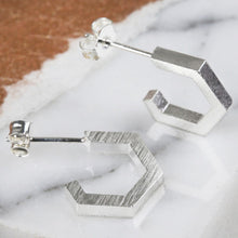 Load image into Gallery viewer, Small Silver Hexagonal Hoop Earrings - The Munro 